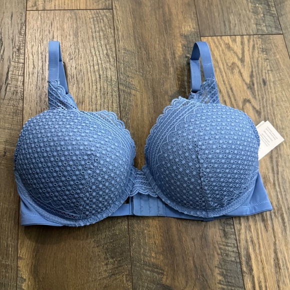 Auden Other - Auden Blue Lace Plunge Coverage Push-Up Bra 38D New Underwire Coquette